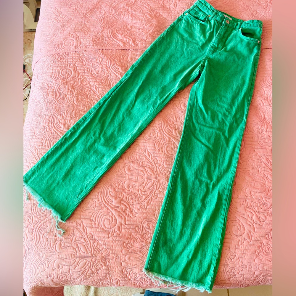 Zara Vibrant Green Wide-Leg Jeans